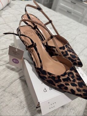 a new day Leopard Print Pointed Toe Slingback Heels - Brown/Black
